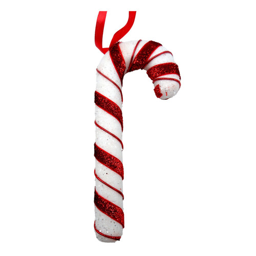 White & Red Glitter Candy Cane Hanging Decoration (17cm) White & Red Glitter Candy Cane Hanging Decoration (17cm)