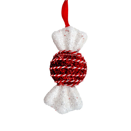 Red & White Tinsel Glitter Round Candy with String Hanging Decoration (13cm) Red & White Tinsel Glitter Round Candy with String Hanging Decoration (13cm)
