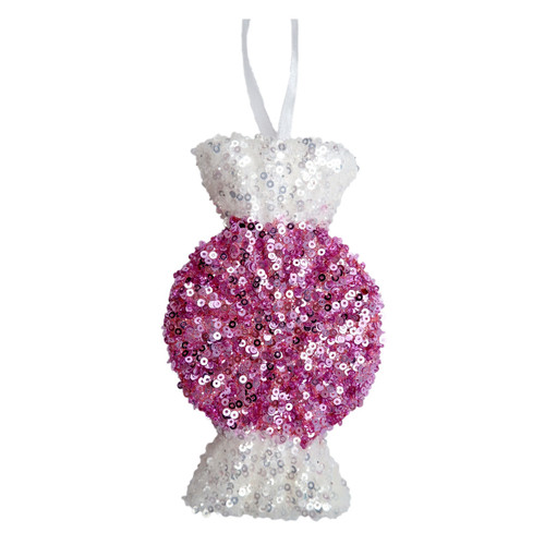 Pink/White Sequin Candy Hanging Decoration (15cm) Pink/White Sequin Candy Hanging Decoration (15cm)
