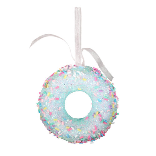 Light Blue Glitter Donut Hanging Decoration (7cm)