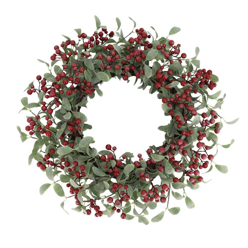 Frosted Leaves & Red Berry Wreath (60cm)