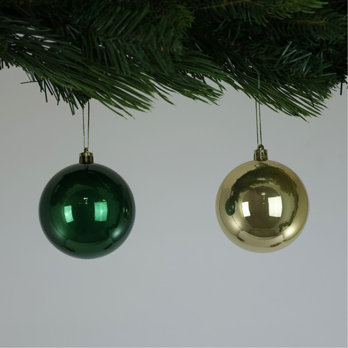 Pearlised Green / Gold Baubles (8cm) (6 Pieces) Pearlised Green / Gold Baubles (8cm) (6 Pieces)