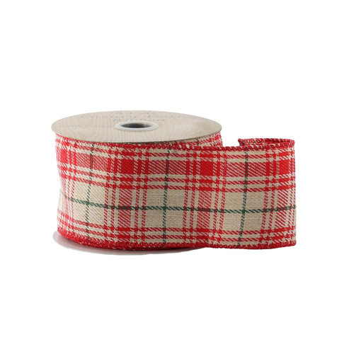 Red & Cream Check Wired Edge Ribbon (63mm) Red & Cream Check Wired Edge Ribbon (63mm)
