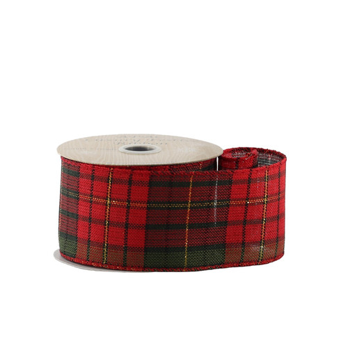 Red & Gold Tartan Wired Edge Ribbon (63mm)