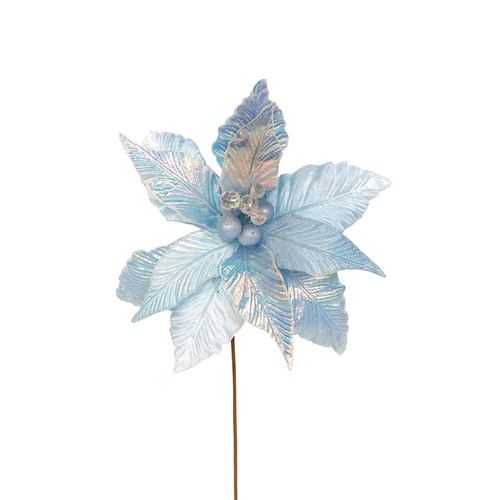 Ocean Blue Iridescent Poinsettia Pick (50cm)