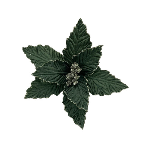 Dark Green Embossed Poinsettia Pick (28cm) Dark Green Embossed Poinsettia Pick (28cm)