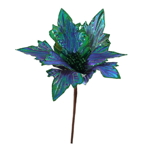 Green/Blue Poinsettia Pick (28cm) Green/Blue Poinsettia Pick (28cm)