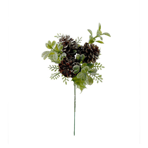 Frosted Pine Cone & Greenery Pick (22cm) Frosted Pine Cone & Greenery Pick (22cm)