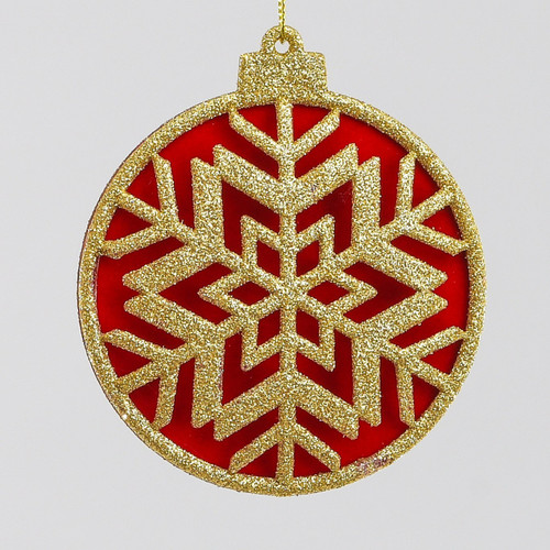 Gold & Red Disk Snowflake Hanging Decoration (10cm) Gold & Red Disk Snowflake Hanging Decoration (10cm)