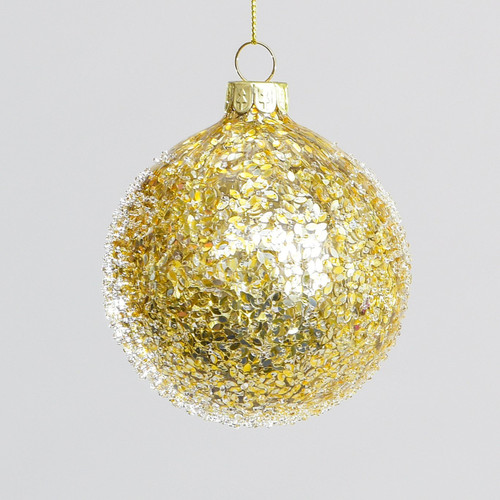 Gold Glitter Beaded Bauble (8cm) Gold Glitter Beaded Bauble (8cm)