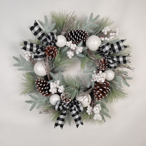 Ball/Check Ribbon Wreath (24 Inches) Ball/Check Ribbon Wreath (24 Inches)