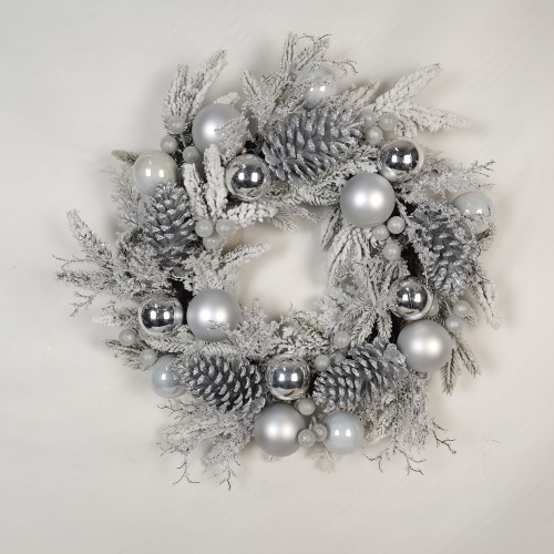 Cone/Ball Silver Rattan Wreath (24 Inches) Cone/Ball Silver Rattan Wreath (24 Inches)