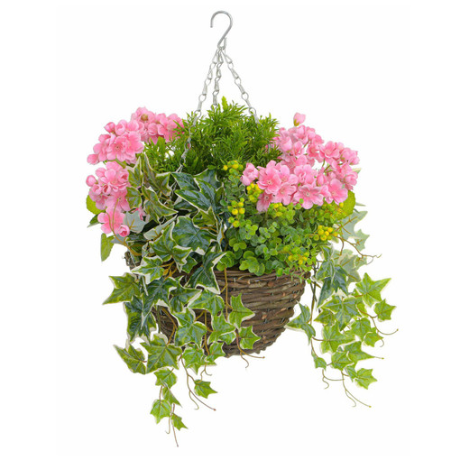 Wild Berry & Geranium Hanging Flower Basket (Pink)