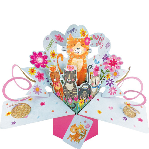 3D Pop Up Card by Second Nature - Birthday Cats & Flowers