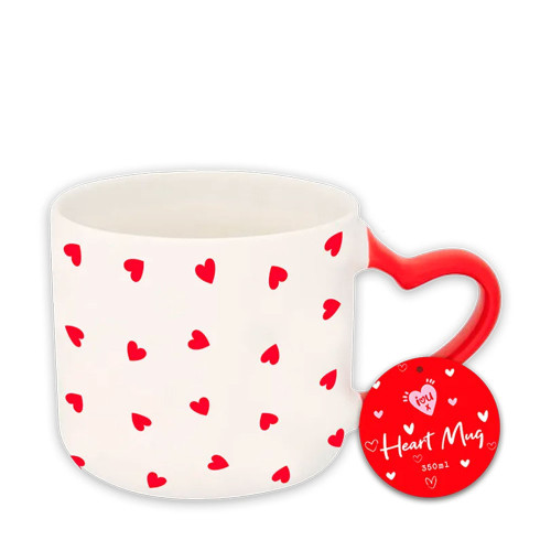 Valentines Heart Handle & Heart Print Mug 