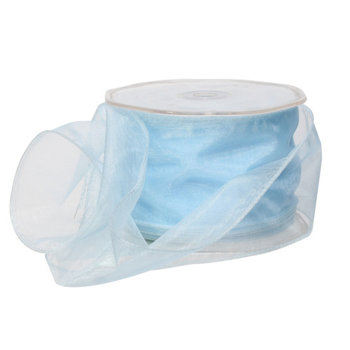 Soft Blue Wire Edge Voile Ribbon (60mm x 20m)