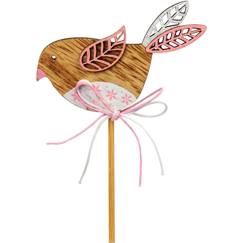 Pink Kiki Wooden Bird Flower Pick