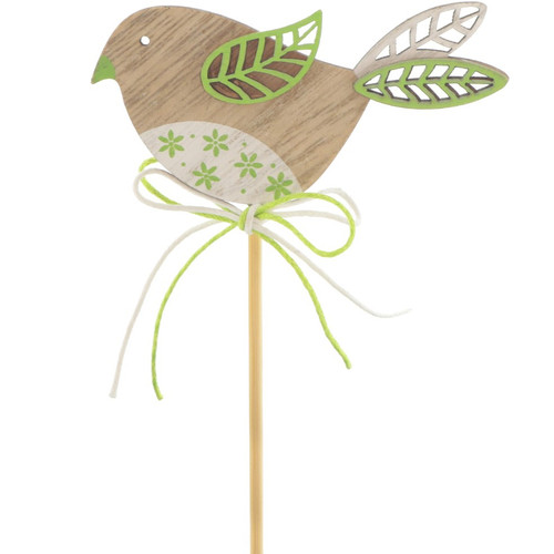 Green Kiki Wooden Bird Flower Pick