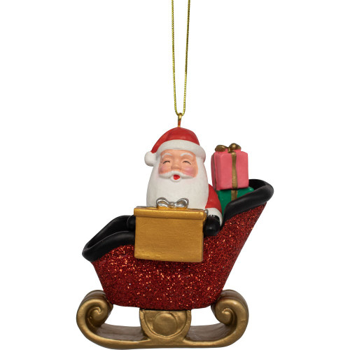Suki - Personalisable Christmas Decoration - Santa in Sleigh with Pink Present