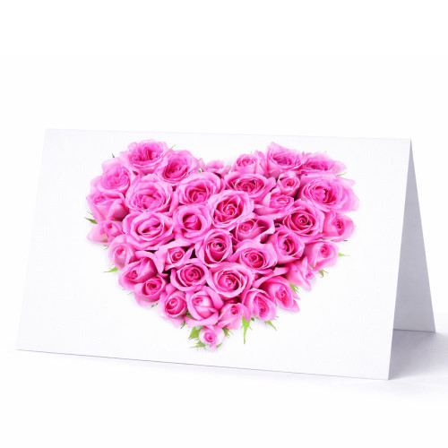 Pink Roses Heart Folded Card (pack of 25)