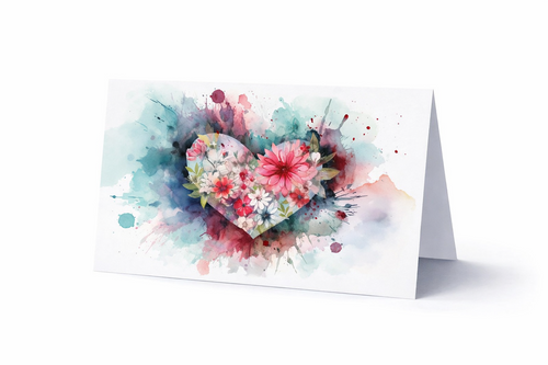 Watercolour Heart Folding Card (Pack of 25)