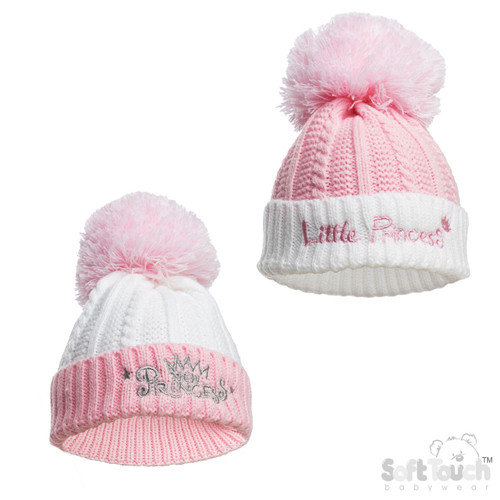 Pink Princess Cable Knit Hat (NB-12 Months)