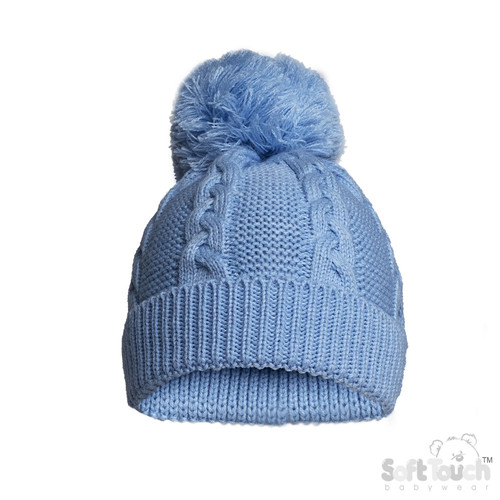 Blue Cable Knit Pom Pom Hat (NB-12m)