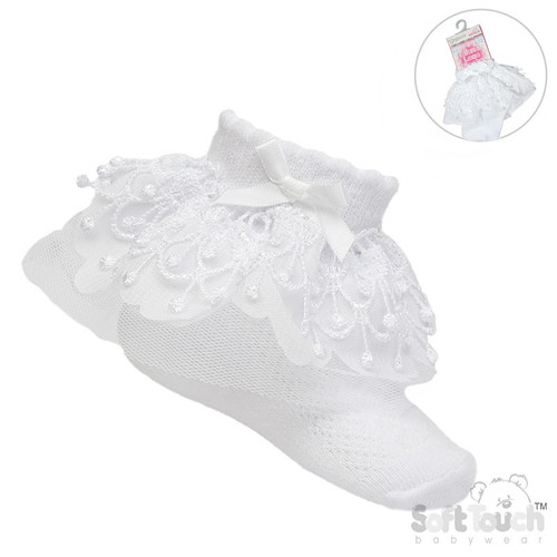 White Bell Lace & Bow Ankle Socks