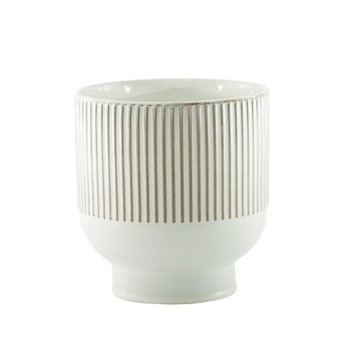 Hortus Cream Toulon Stoneware Pot (18cm H x 16.5cm Dia)