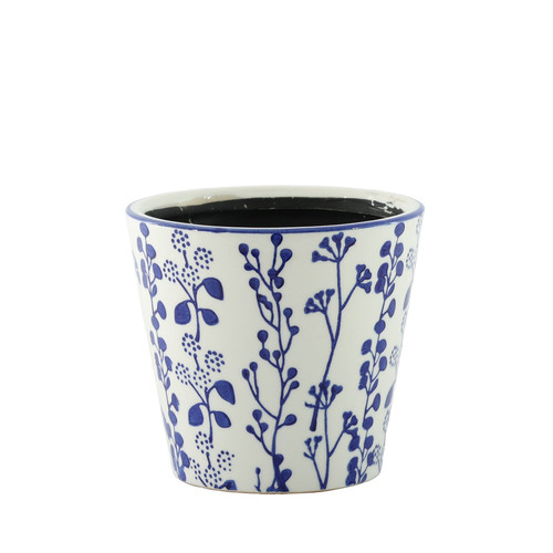 Hortus White & Blue Perth Floral Pot (13.5cm H x 14.5cm Dia)