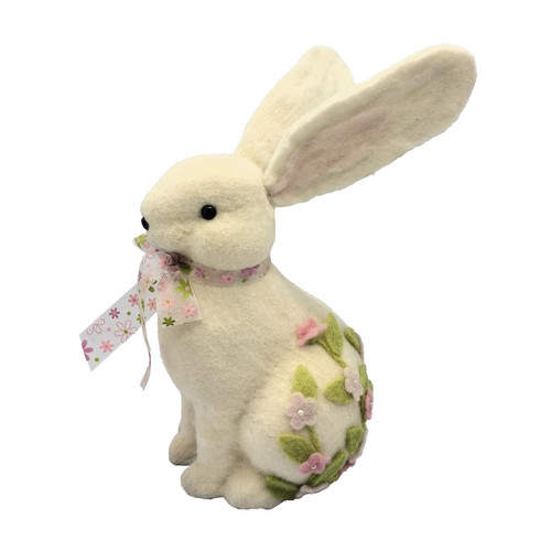 Sitting Rabbit with Bow & Flowers