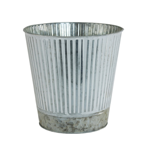 Whitewash Zinc Bucket with Silver Base