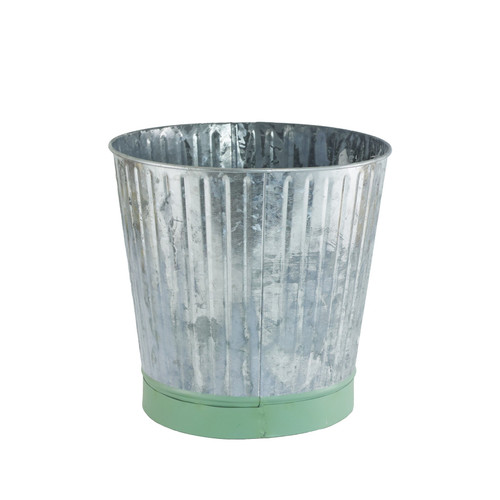 Whitewash Zinc Bucket with Green Base