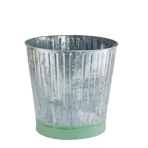 Whitewash Zinc Bucket with Green Base