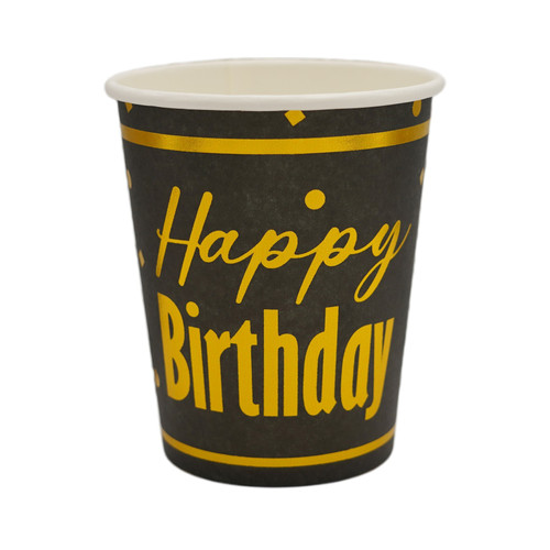Happy Birthday Black and Gold Party Paper Cups