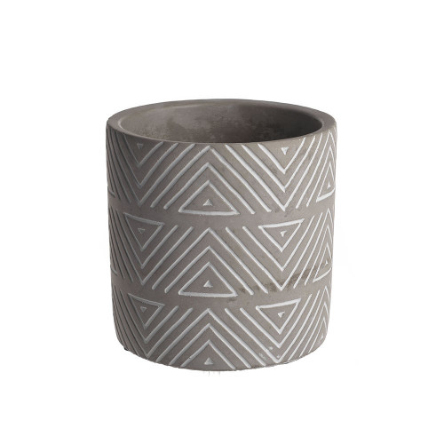 Large Grey Cylindrical Triangular Pattern Cement Pot