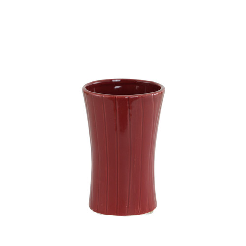 Red Vertically Grooved Red Ceramic Pot (13cm)