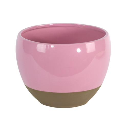 Pink Glazed Ceramic Pot with Natural Base (19cm)