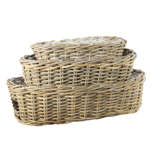 Oval Tapered Rattan Baskets with Liner (Set of 3)