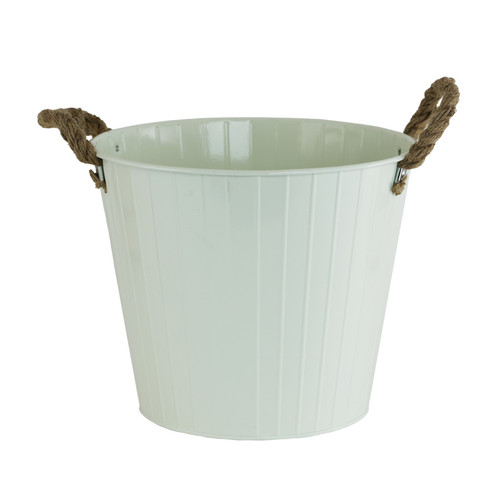 Yellow Grooved Zinc Pot with Rope Handles