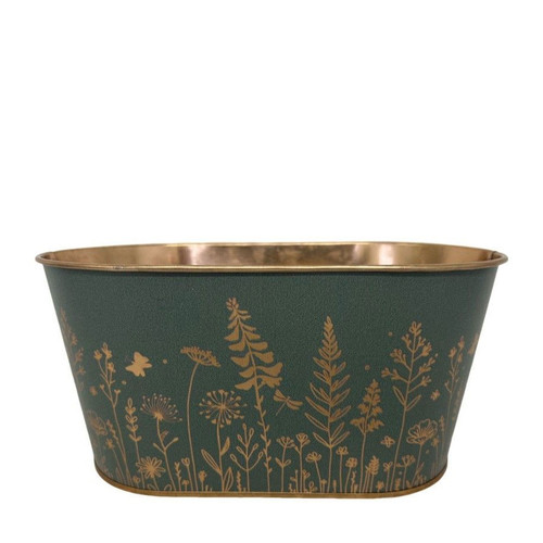 Dark Green Wild Flowers Oval Zinc Planter