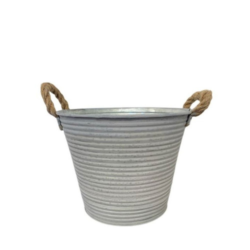 Grey Antique Ribbed Zinc Pot with Rope Handles
