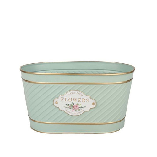 Mint Green Flowers Badge Oval Zinc Planter