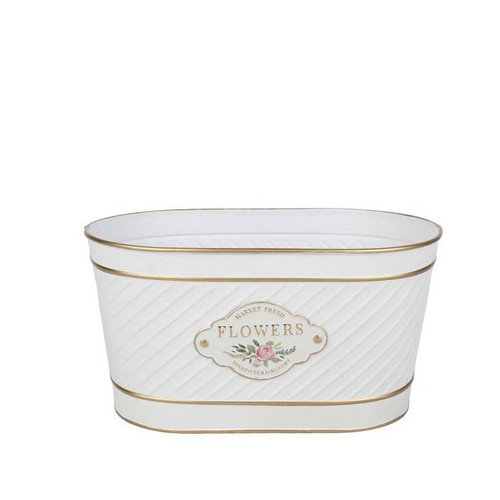 White Flowers Badge Oval Zinc Planter