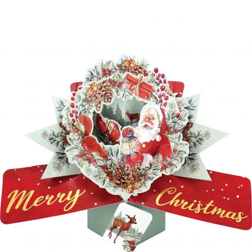 3D Pop Up Card by Second Nature - Wreath with Santa