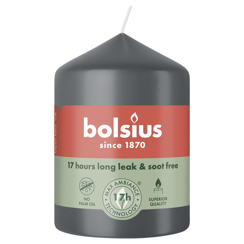 Bolsius Stormy Grey Essentials Pillar Candle (80mm)