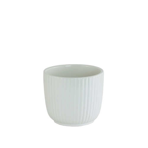 White Ribbed Ceramic Pot