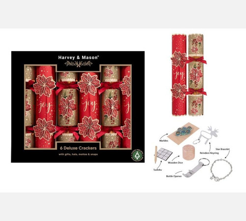 Red & Gold Deluxe Poinsettia Crackers (13.5 inches)