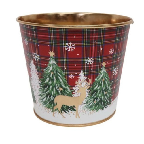 Christmas Trees & Reindeer Tartan Zinc Pot