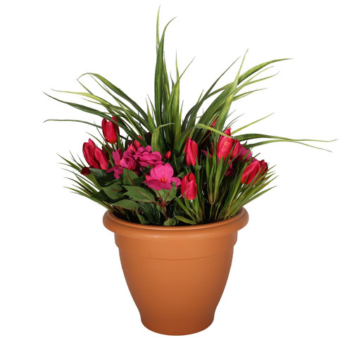 Pink Impatiens & Yucca Patio Planter